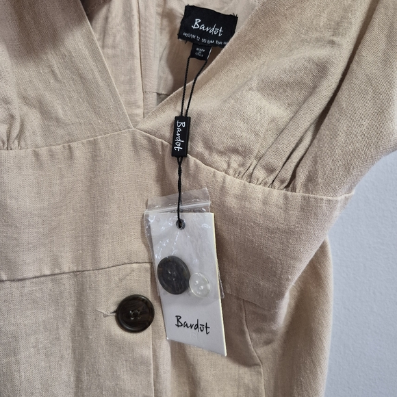 Bardot NWT Shelby Linen Oatmeal Midi Dress with Buttons Size 8 - Picture 5 of 8